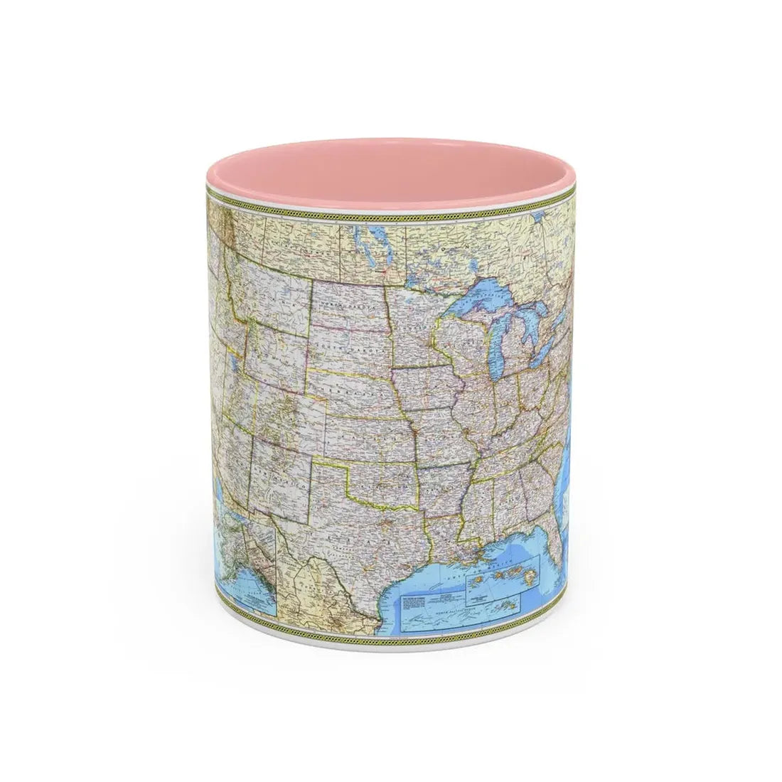 USA - The United States (1987) (Map) Accent Coffee Mug 11oz Pink - Go Mug Yourself