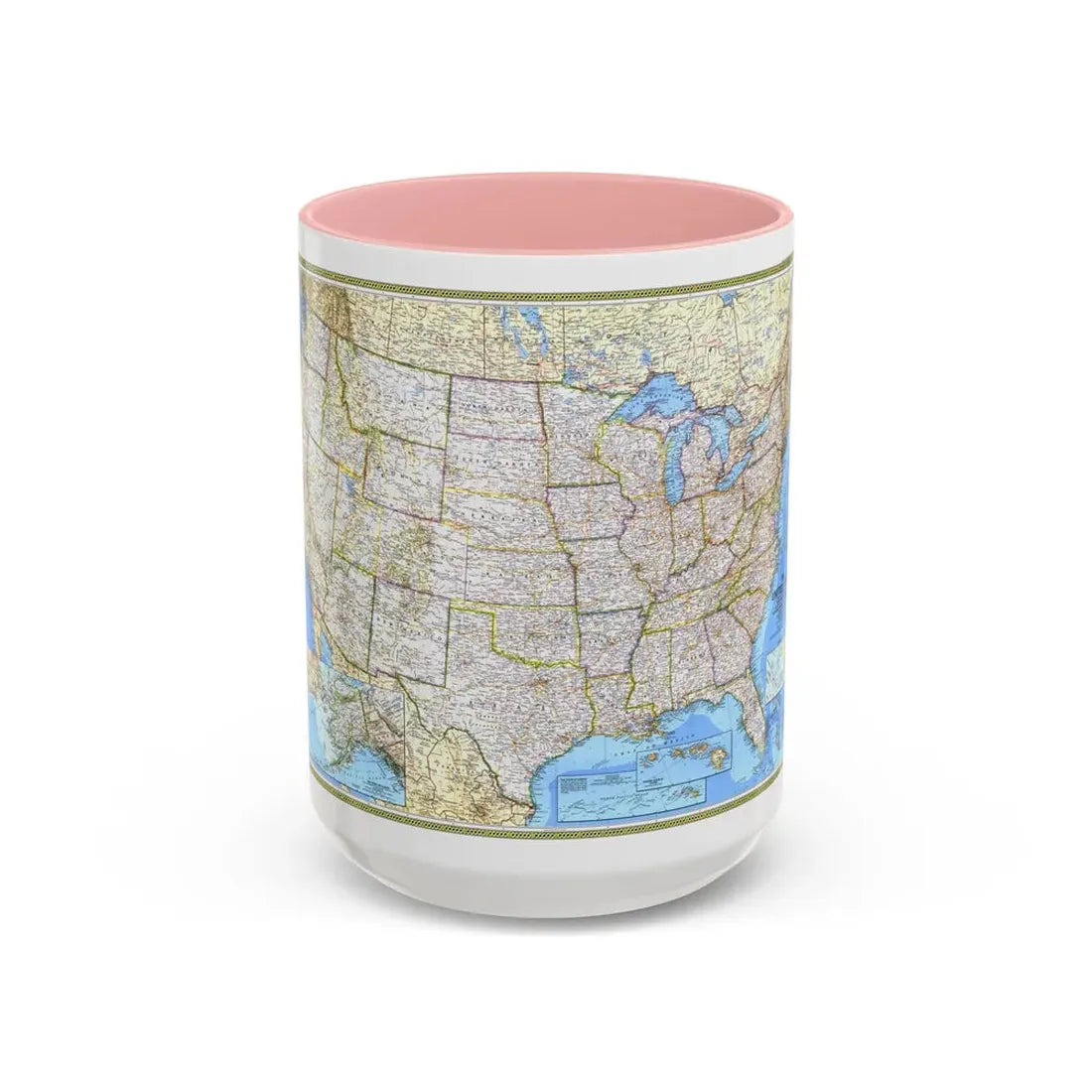 USA - The United States (1987) (Map) Accent Coffee Mug 15oz Pink - Go Mug Yourself