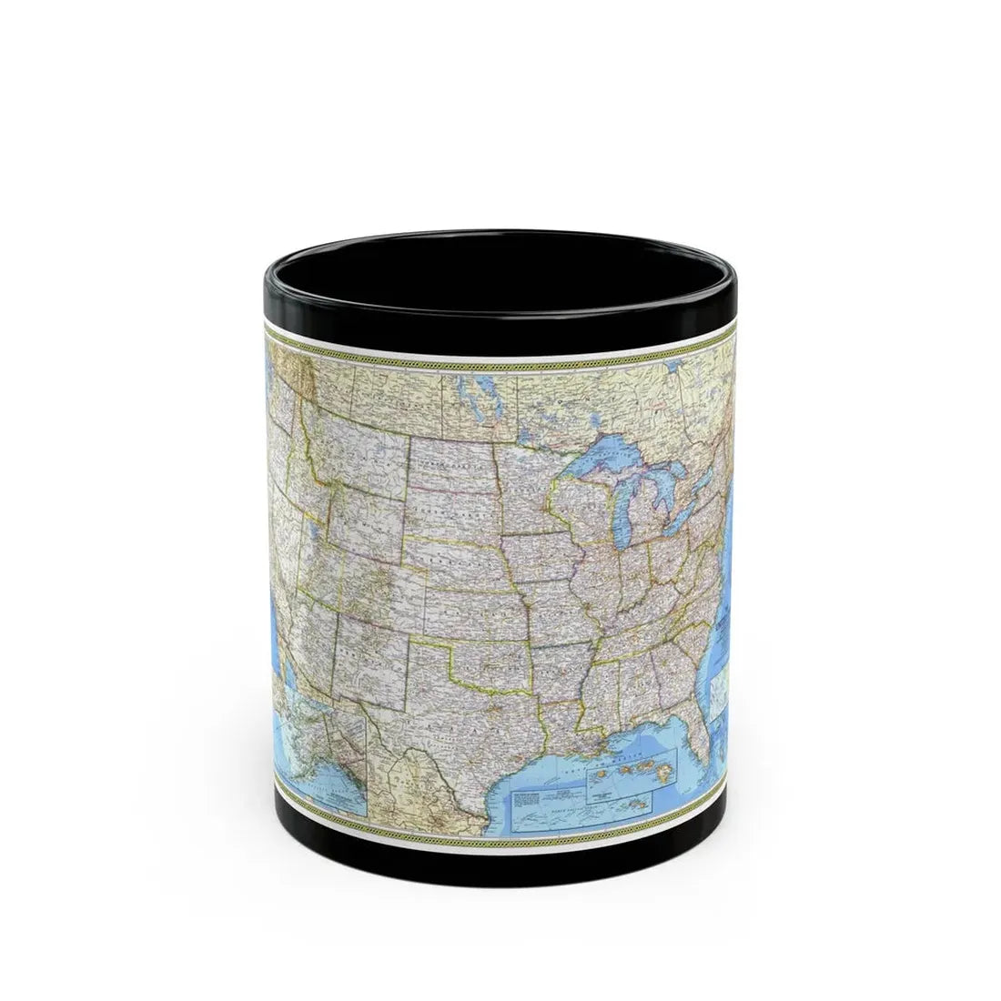 USA - The United States (1987) (Map) Black Coffee Mug 11oz - Go Mug Yourself
