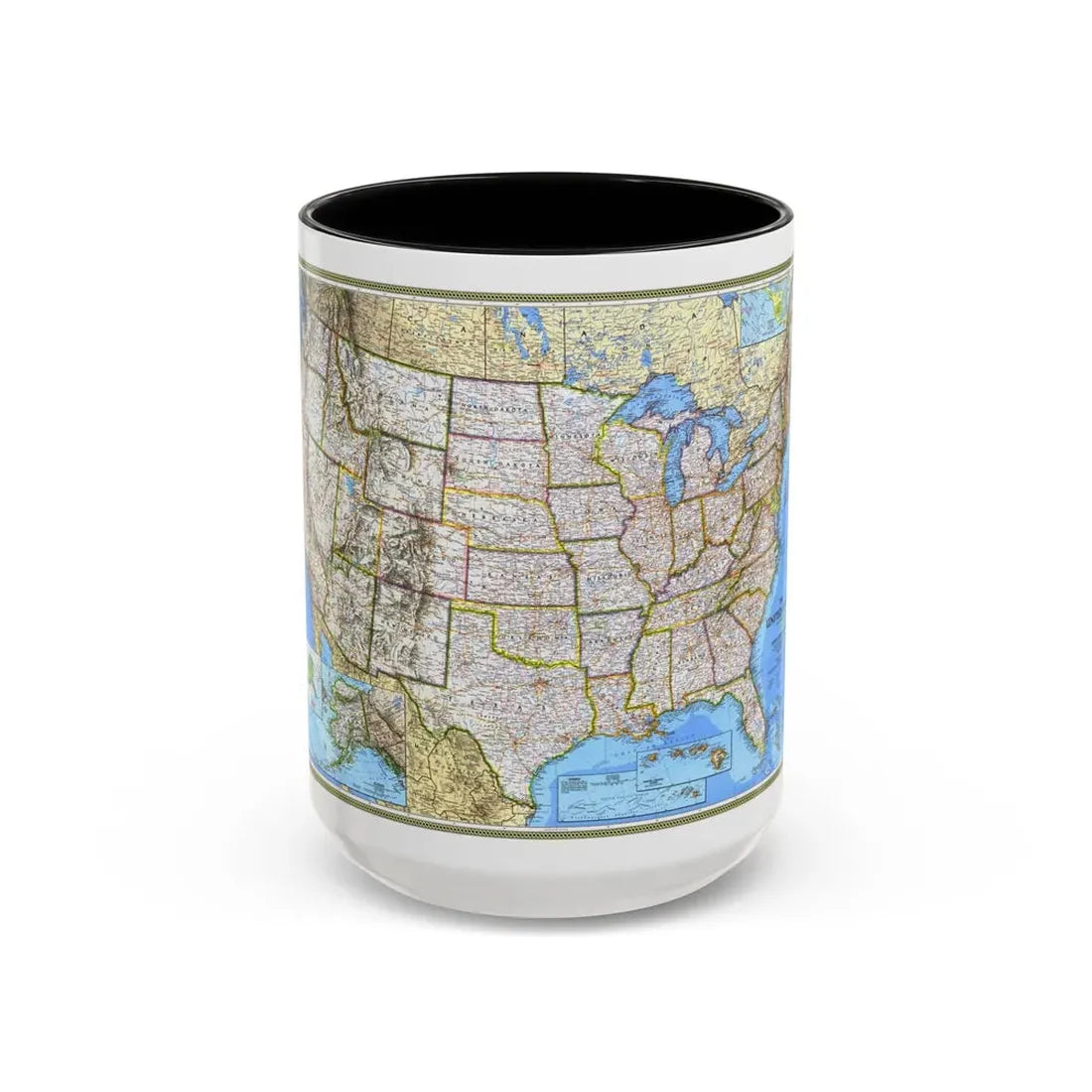 USA - The United States (1993) (Map) Accent Coffee Mug 15oz Black - Go Mug Yourself