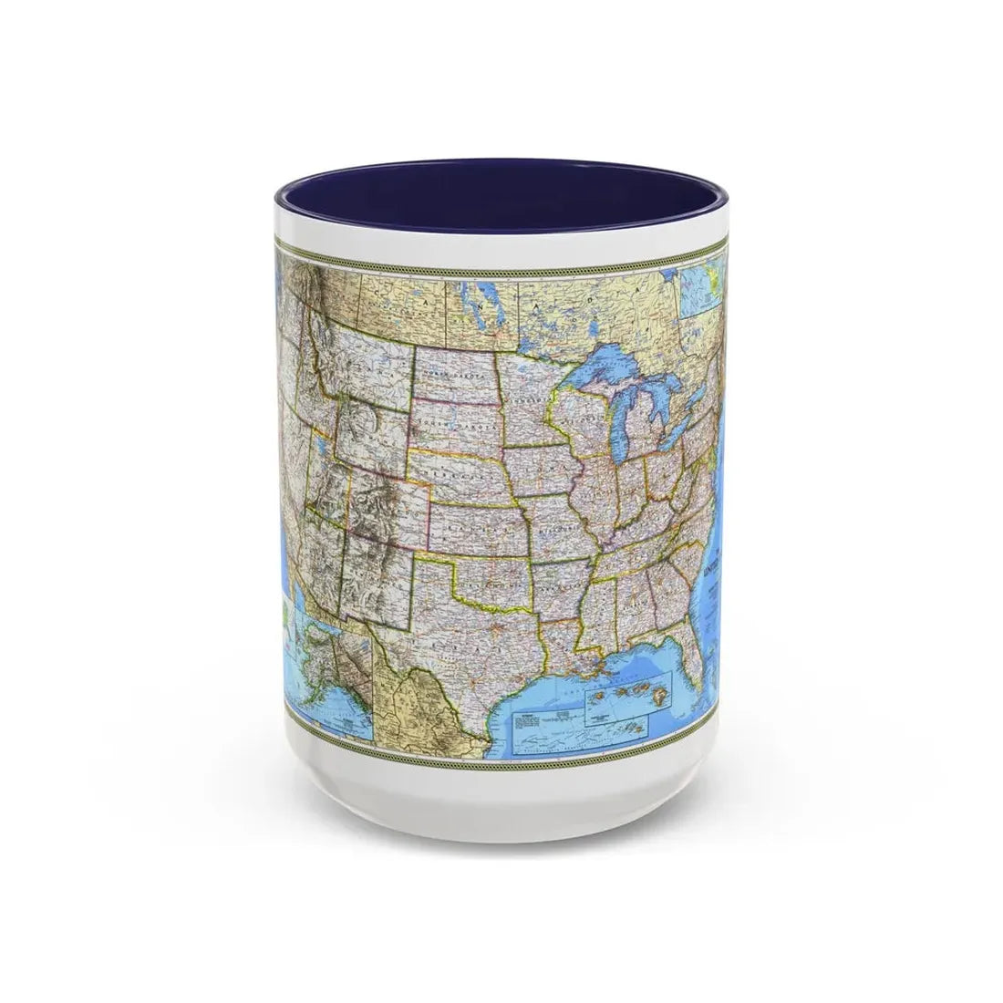 USA - The United States (1993) (Map) Accent Coffee Mug 15oz Navy - Go Mug Yourself