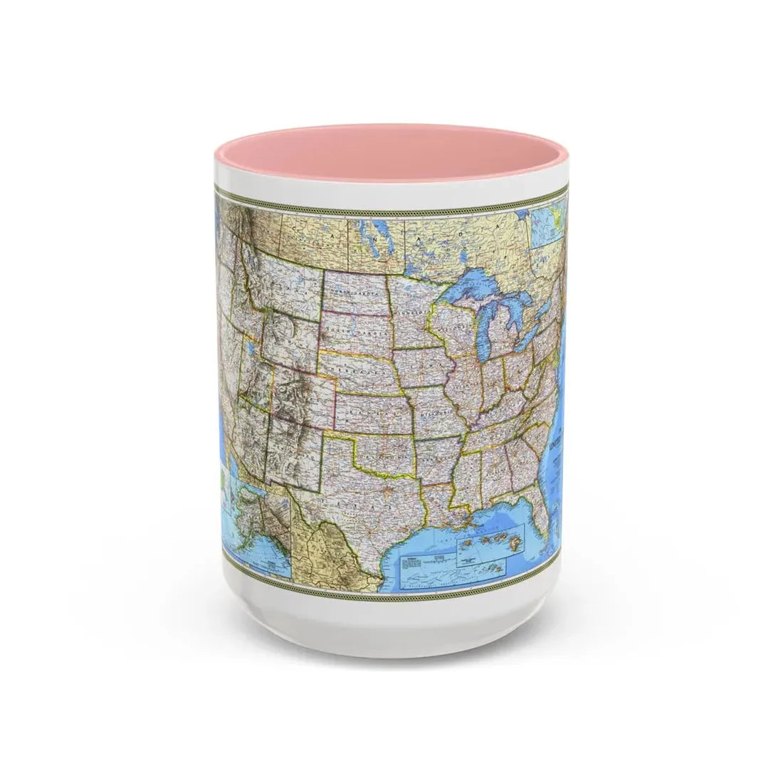 USA - The United States (1993) (Map) Accent Coffee Mug 15oz Pink - Go Mug Yourself