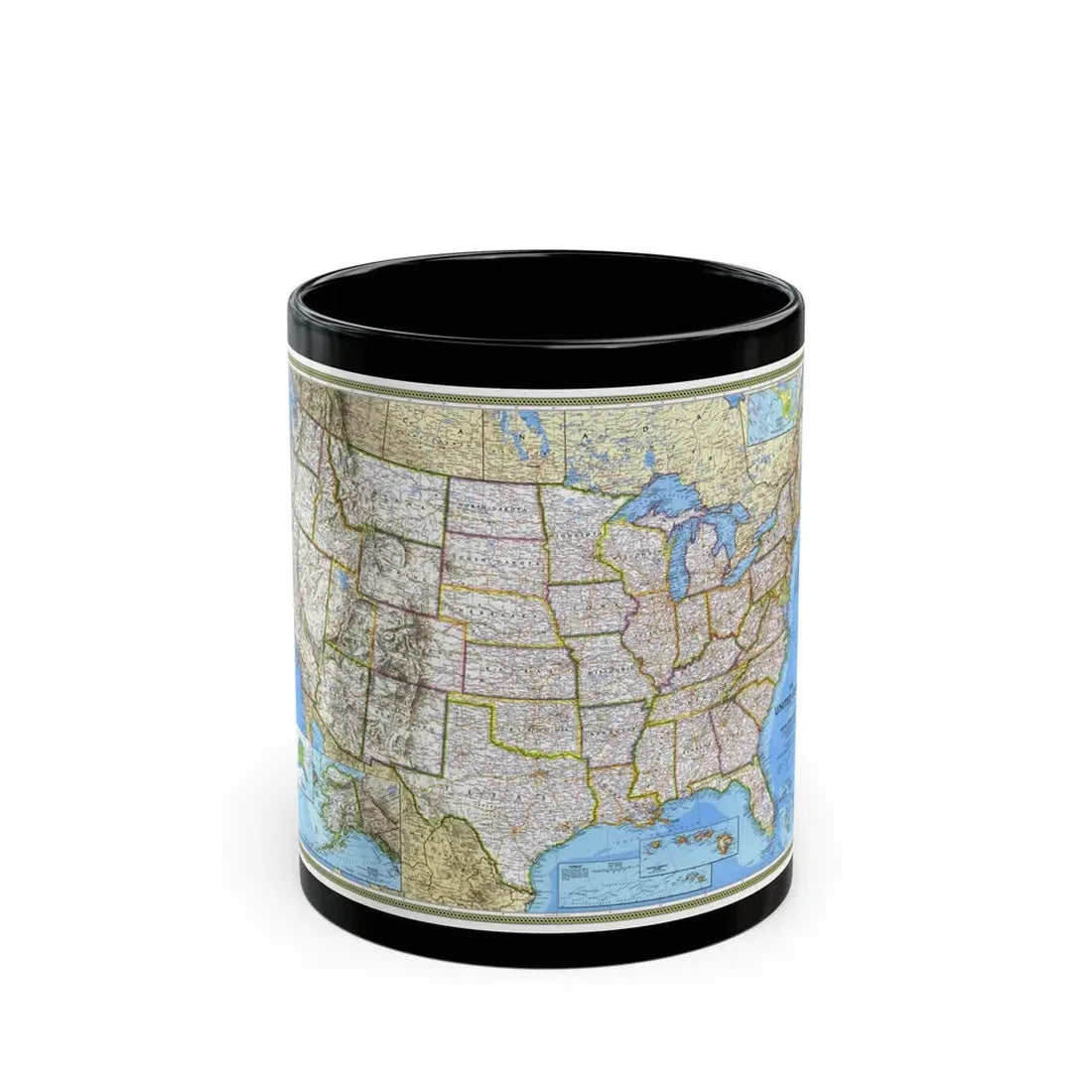 USA - The United States (1993) (Map) Black Coffee Mug 11oz - Go Mug Yourself