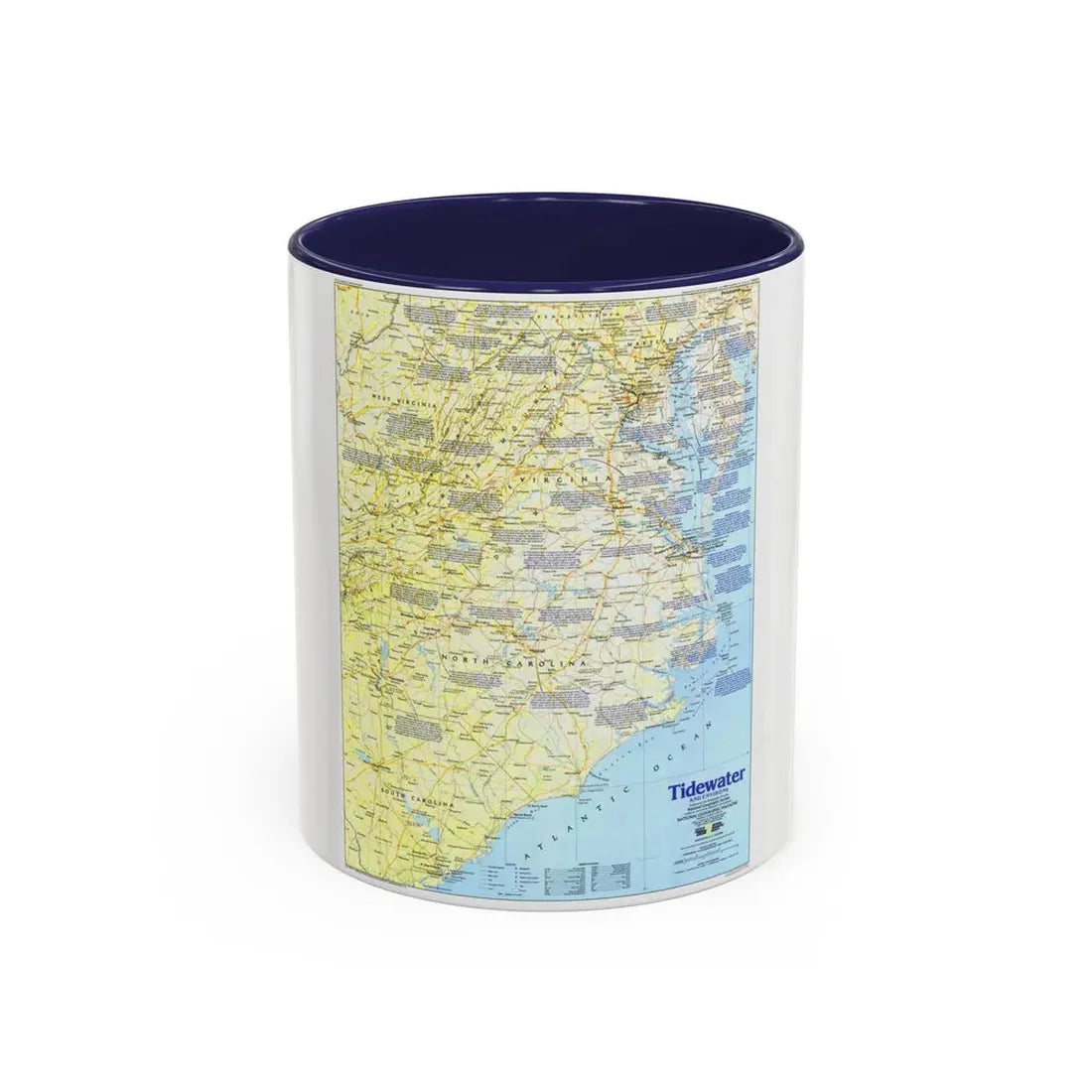 USA - Tidewater and Environs 1 (1988) (Map) Accent Coffee Mug 11oz Navy - Go Mug Yourself