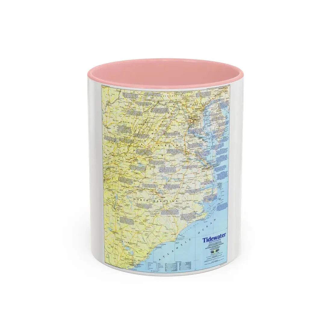 USA - Tidewater and Environs 1 (1988) (Map) Accent Coffee Mug 11oz Pink - Go Mug Yourself