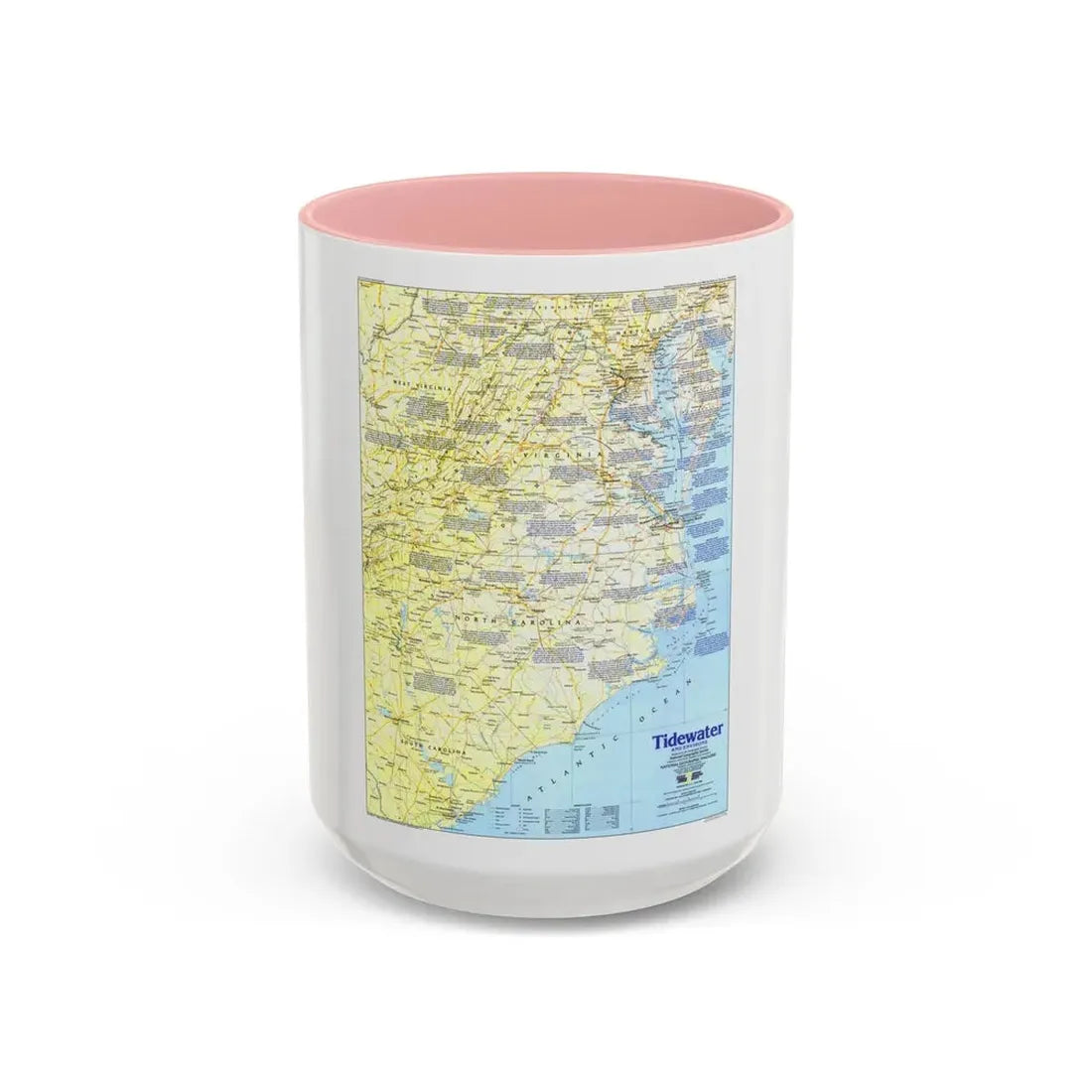 USA - Tidewater and Environs 1 (1988) (Map) Accent Coffee Mug 15oz Pink - Go Mug Yourself
