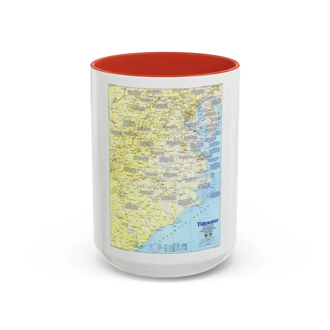 USA - Tidewater and Environs 1 (1988) (Map) Accent Coffee Mug 15oz Red - Go Mug Yourself