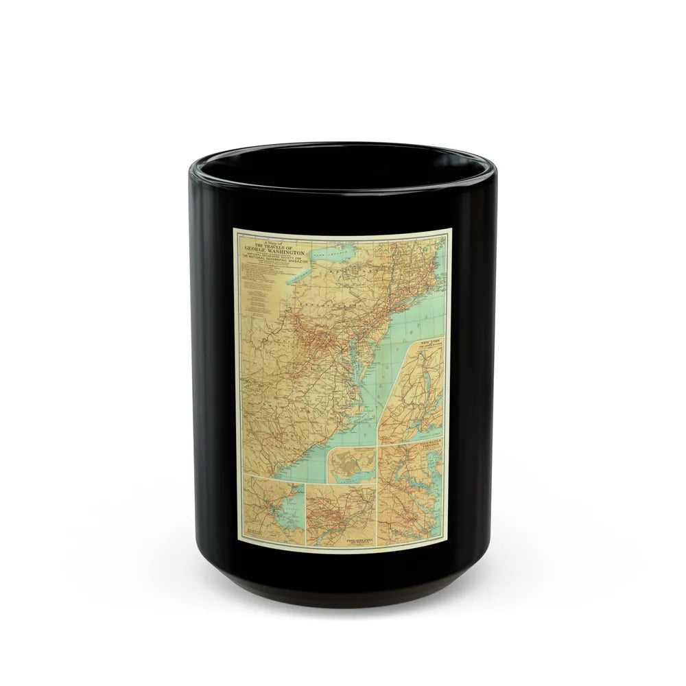 USA - Travels of George Washington (1932) (Map) Black Coffee Mug-15oz-Go Mug Yourself