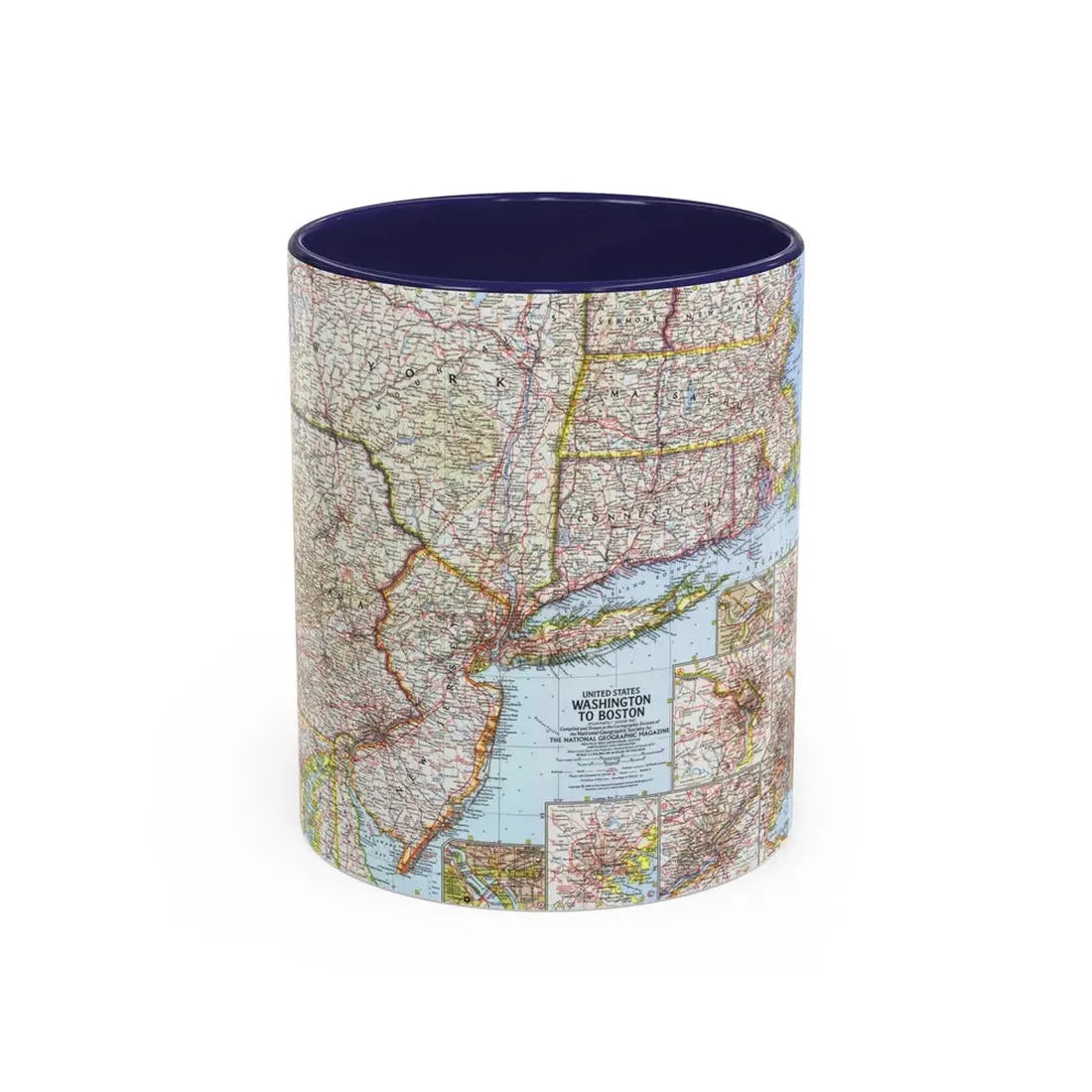 USA - Washington to Boston (1962) (Map) Accent Coffee Mug 11oz Navy - Go Mug Yourself