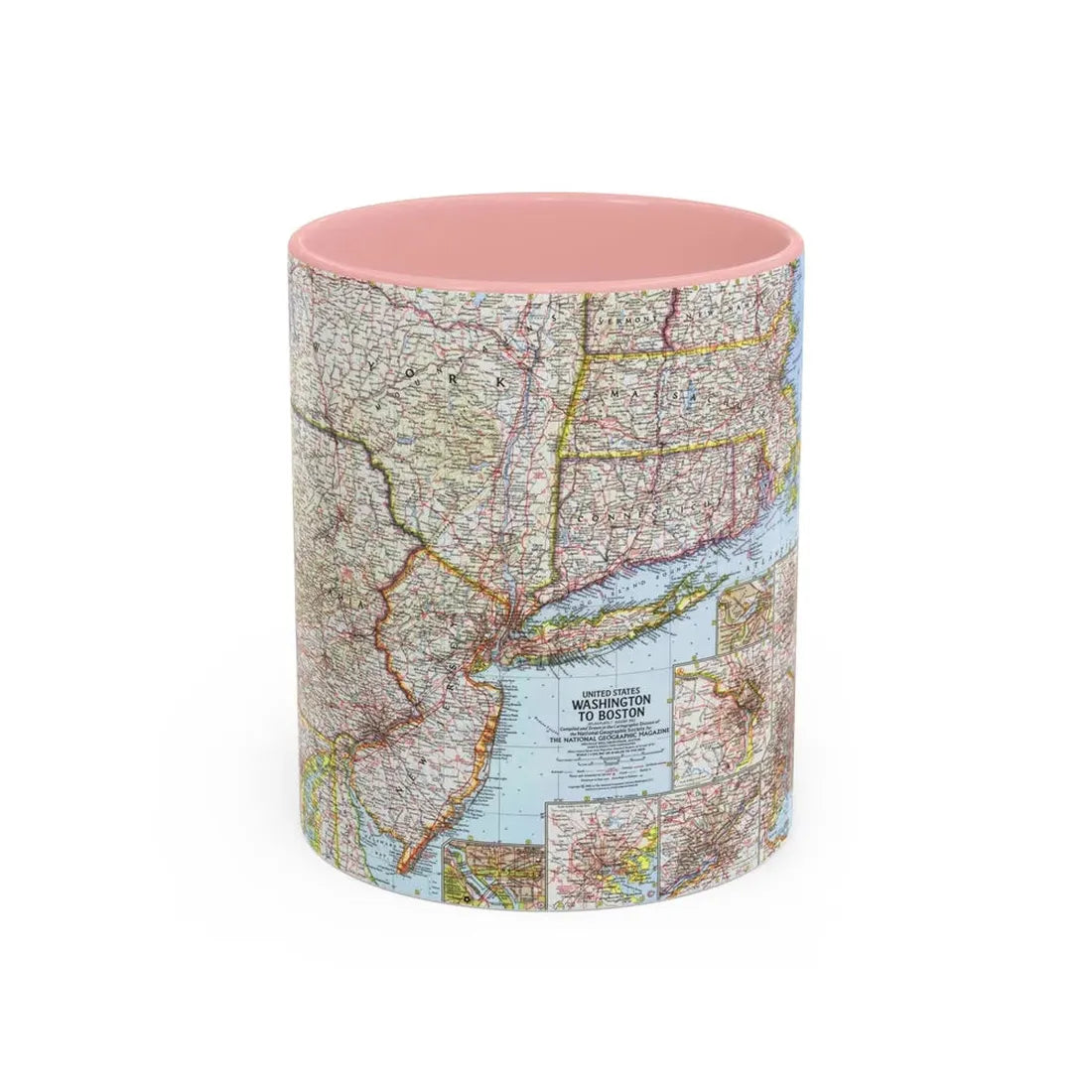 USA - Washington to Boston (1962) (Map) Accent Coffee Mug 11oz Pink - Go Mug Yourself