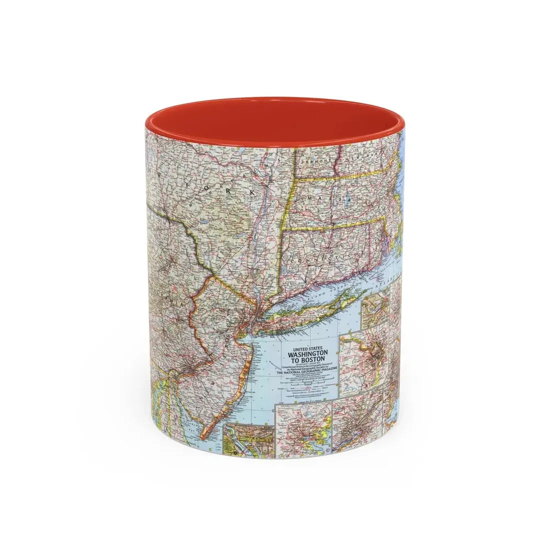USA - Washington to Boston (1962) (Map) Accent Coffee Mug 11oz Red - Go Mug Yourself