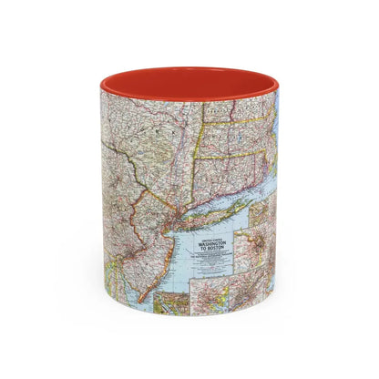 USA - Washington to Boston (1962) (Map) Accent Coffee Mug 11oz Red - Go Mug Yourself
