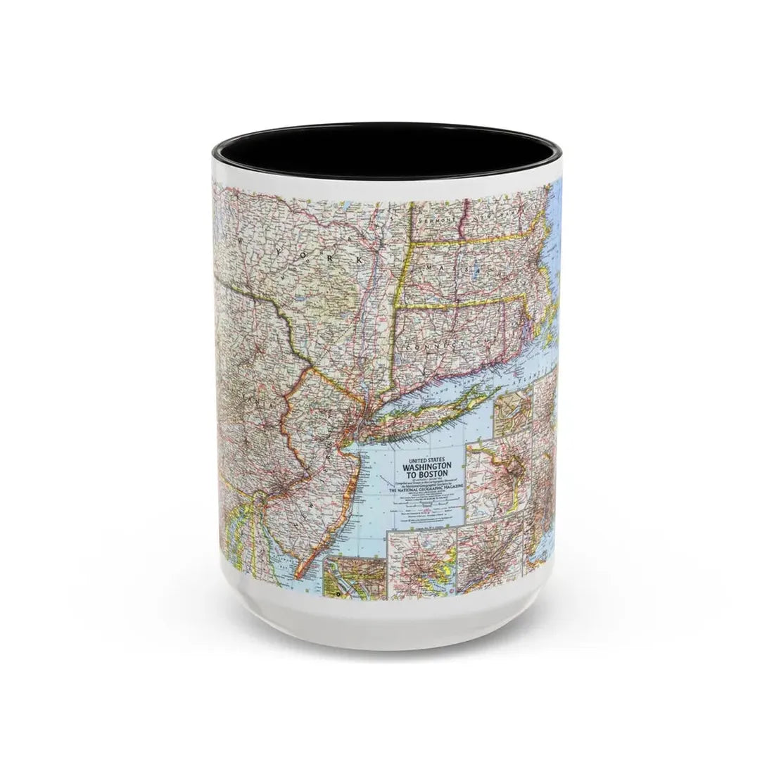 USA - Washington to Boston (1962) (Map) Accent Coffee Mug 15oz Black - Go Mug Yourself