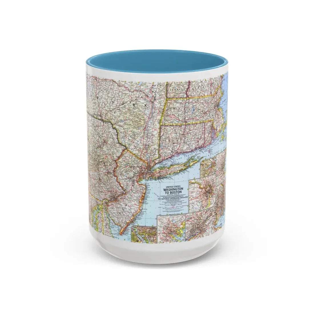 USA - Washington to Boston (1962) (Map) Accent Coffee Mug 15oz Light Blue - Go Mug Yourself