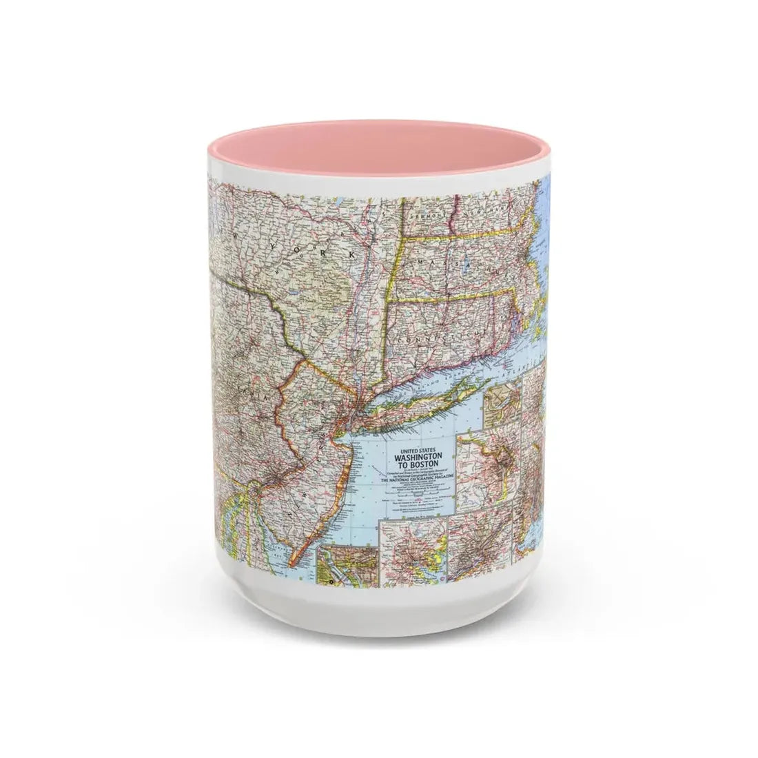 USA - Washington to Boston (1962) (Map) Accent Coffee Mug 15oz Pink - Go Mug Yourself