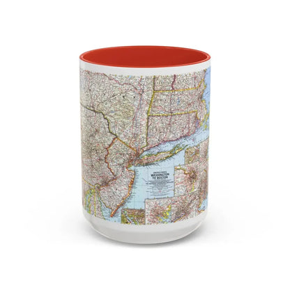 USA - Washington to Boston (1962) (Map) Accent Coffee Mug 15oz Red - Go Mug Yourself