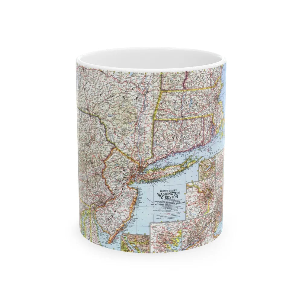 USA - Washington to Boston (1962) (Map) White Coffee Mug-11oz-Go Mug Yourself