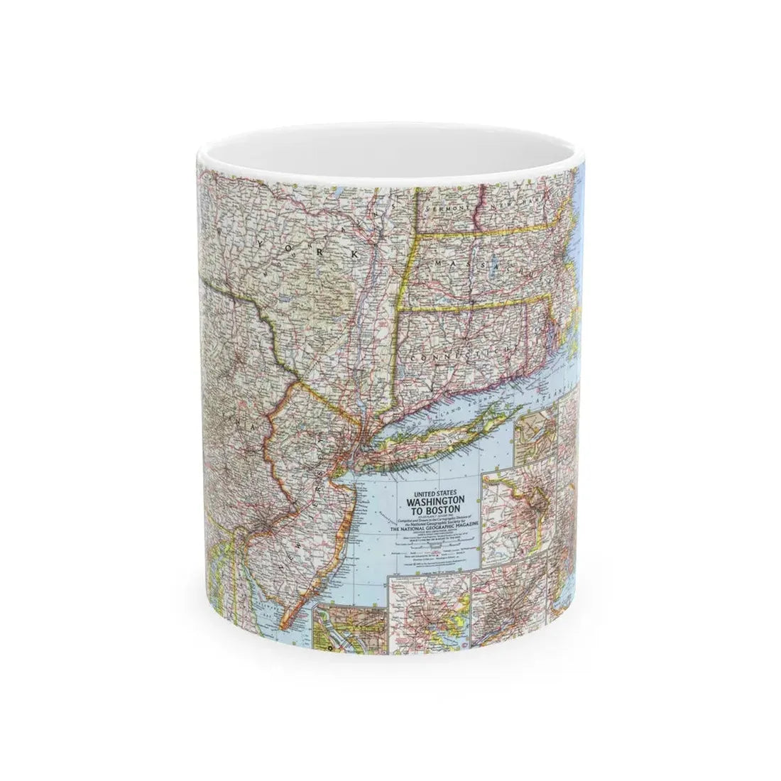 USA - Washington to Boston (1962) (Map) White Coffee Mug 11oz - Go Mug Yourself