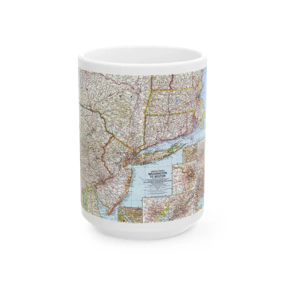 USA - Washington to Boston (1962) (Map) White Coffee Mug 15oz - Go Mug Yourself
