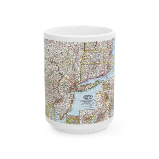 USA - Washington to Boston (1962) (Map) White Coffee Mug 15oz - Go Mug Yourself