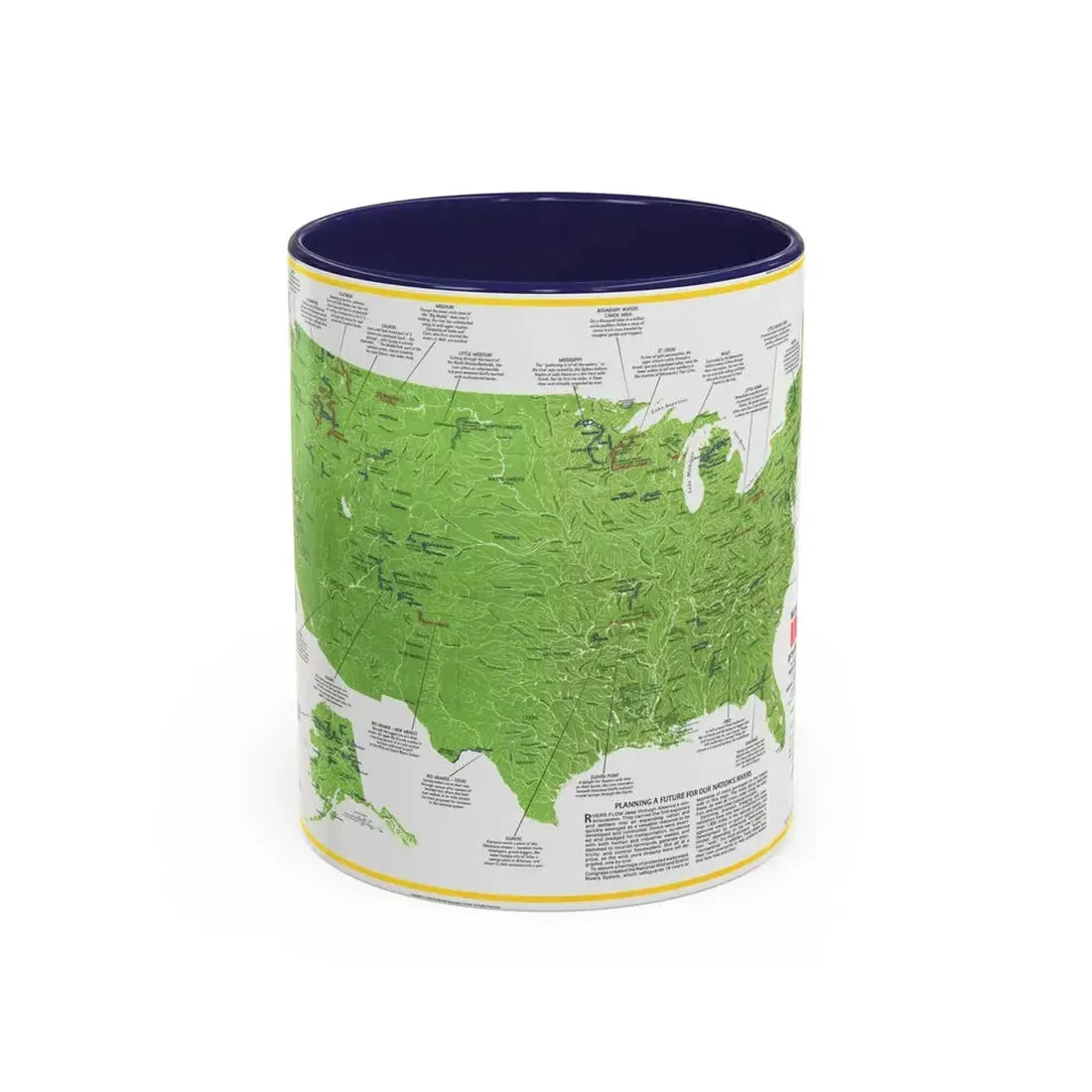USA - Wild and Scenic Rivers 1 (1977) (Map) Accent Coffee Mug 11oz Navy - Go Mug Yourself