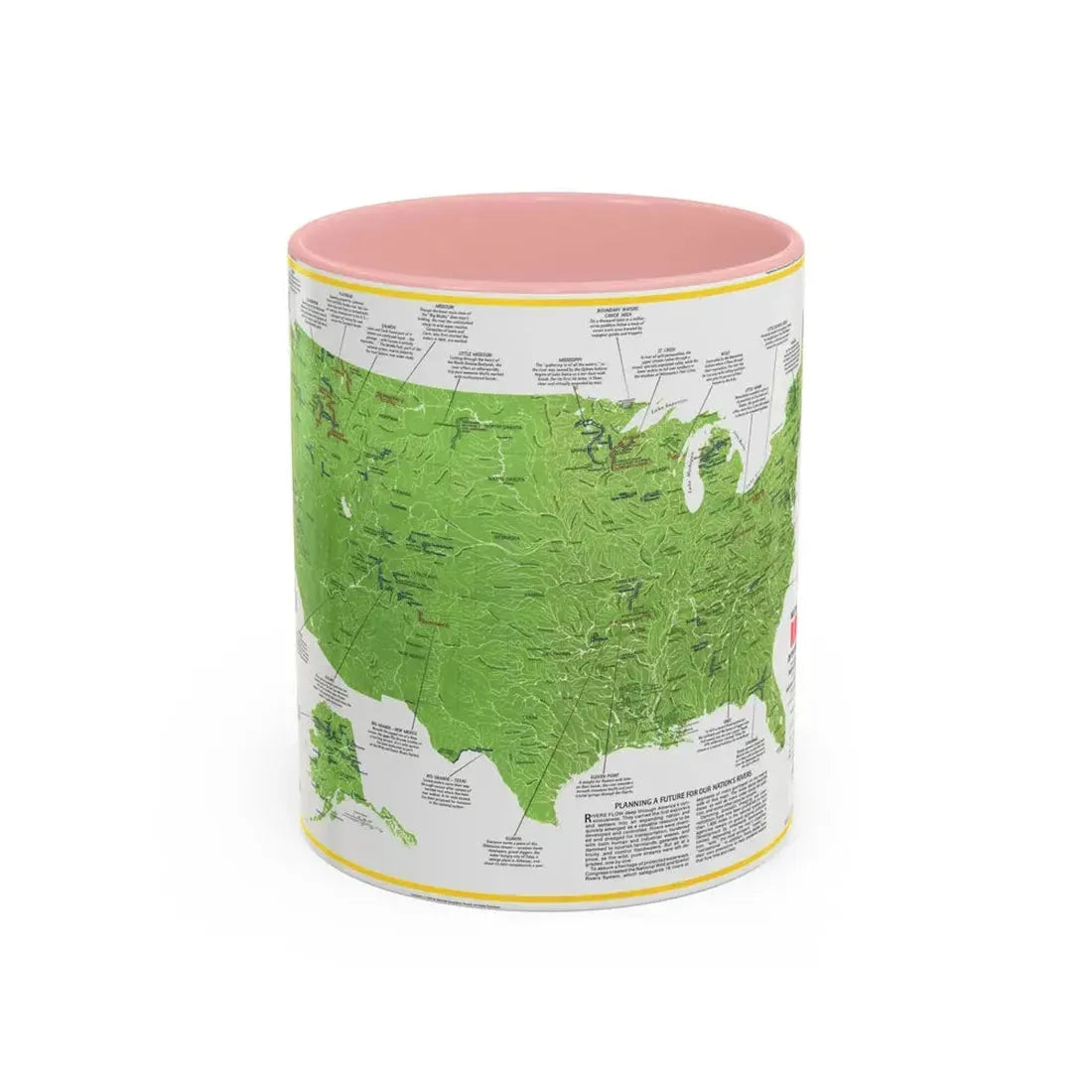 USA - Wild and Scenic Rivers 1 (1977) (Map) Accent Coffee Mug 11oz Pink - Go Mug Yourself