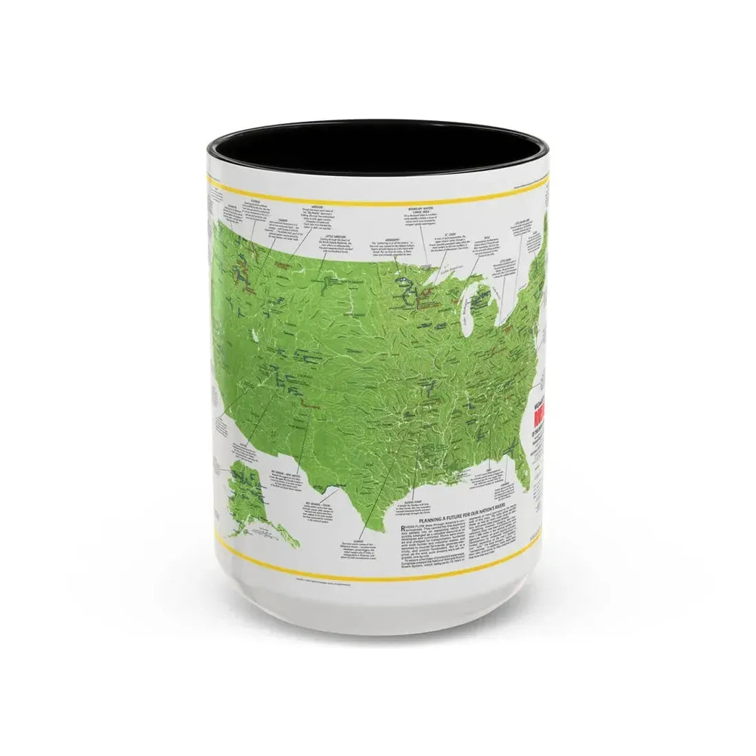USA - Wild and Scenic Rivers 1 (1977) (Map) Accent Coffee Mug 15oz Black - Go Mug Yourself