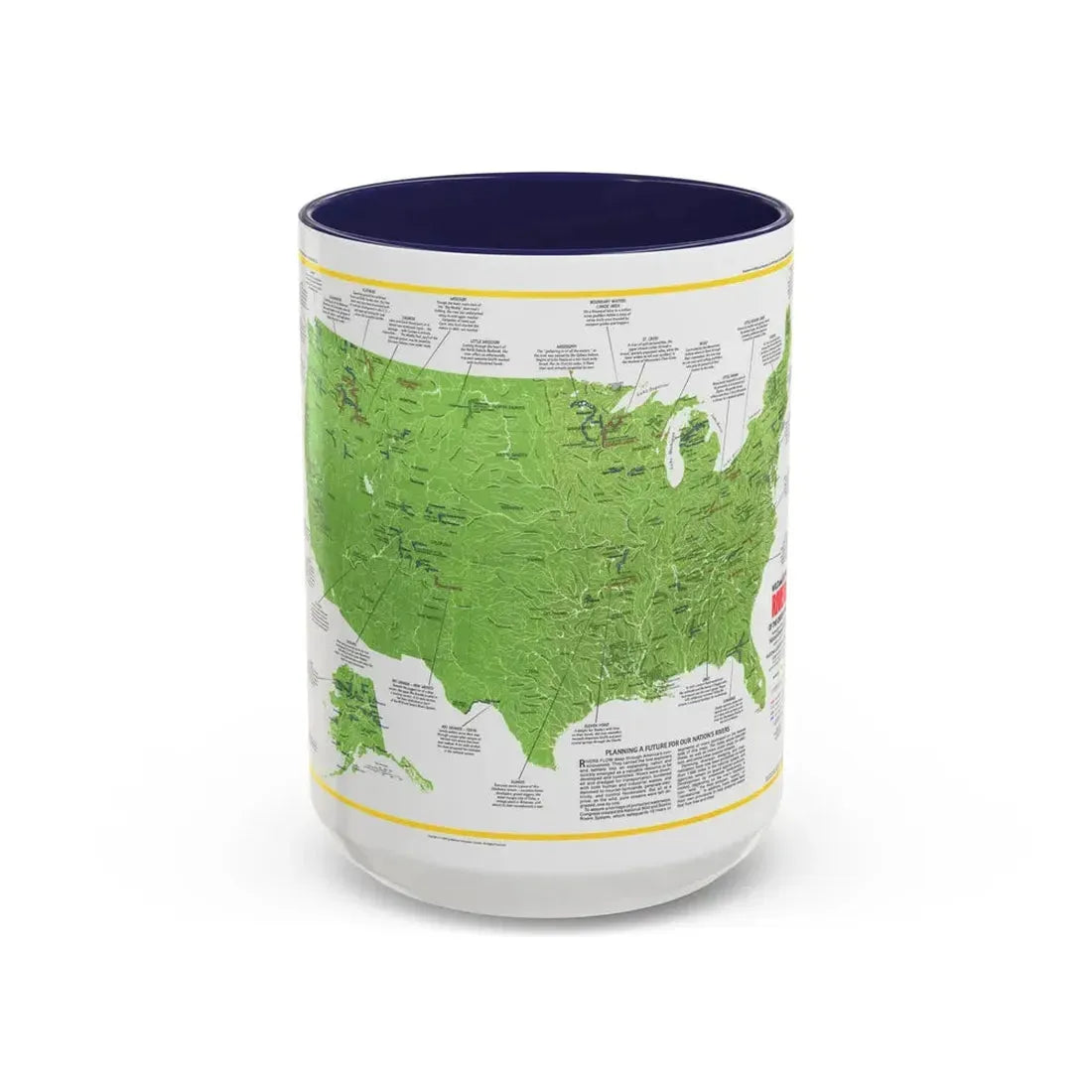 USA - Wild and Scenic Rivers 1 (1977) (Map) Accent Coffee Mug 15oz Navy - Go Mug Yourself