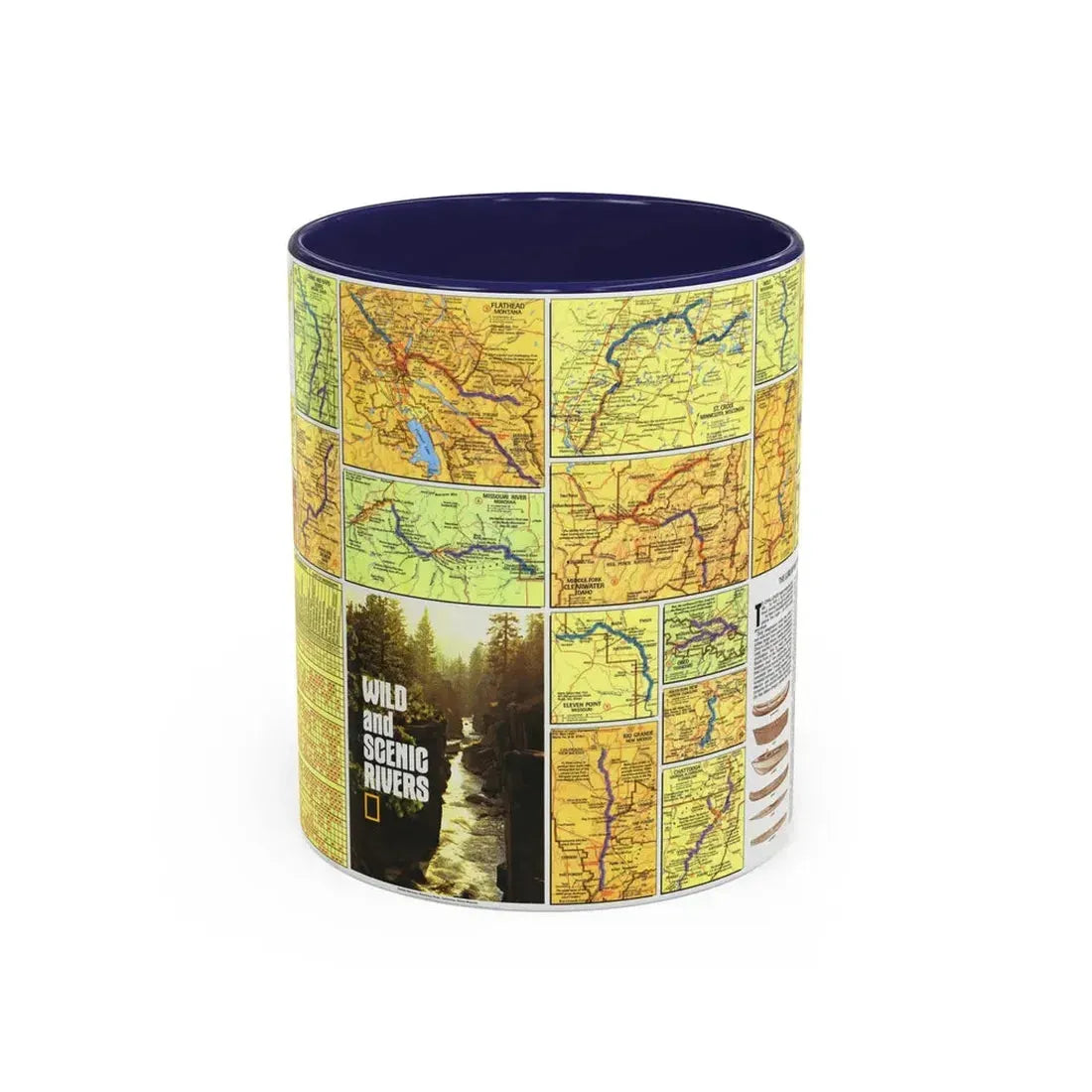 USA - Wild and Scenic Rivers 2 (1977) (Map) Accent Coffee Mug 11oz Navy - Go Mug Yourself