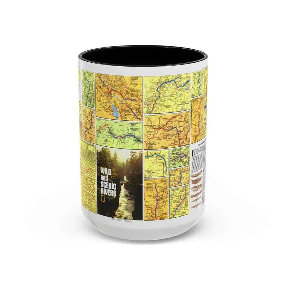 USA - Wild and Scenic Rivers 2 (1977) (Map) Accent Coffee Mug 15oz Black - Go Mug Yourself