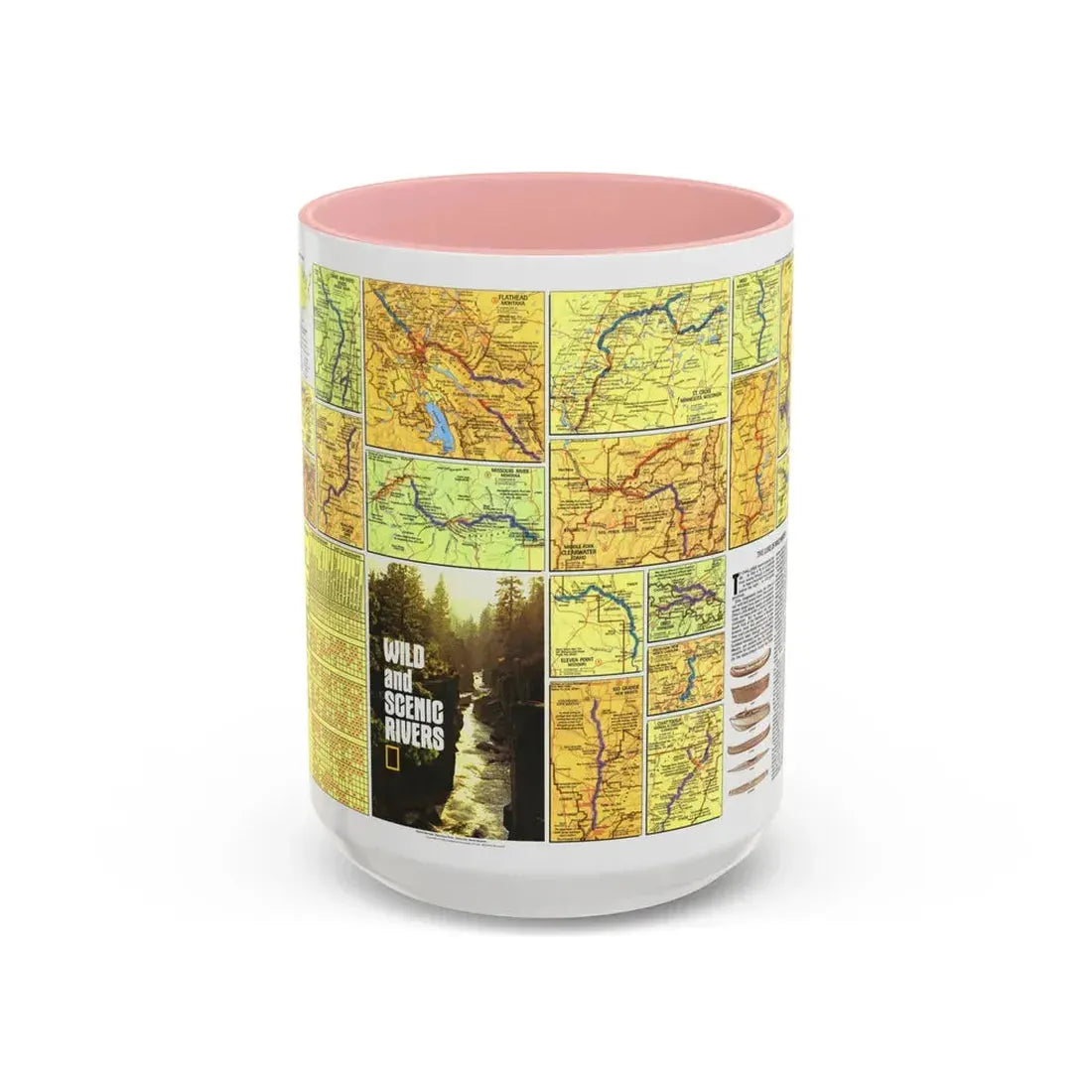 USA - Wild and Scenic Rivers 2 (1977) (Map) Accent Coffee Mug 15oz Pink - Go Mug Yourself