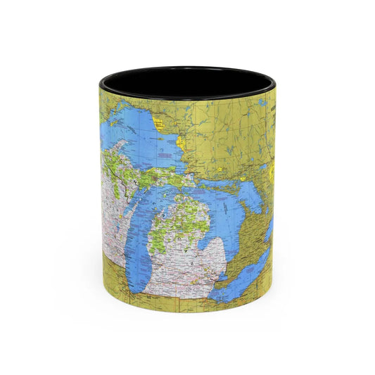 USA - Wisconsin, Michigan ,Great Lakes 1 (1973) (Map) Accent Coffee Mug 11oz Black - Go Mug Yourself