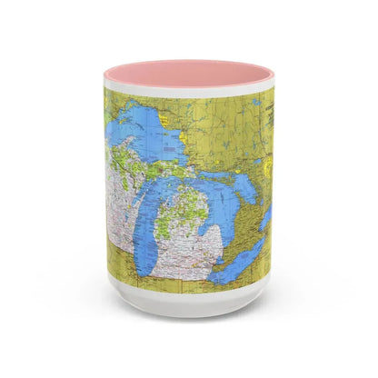 USA - Wisconsin, Michigan ,Great Lakes 1 (1973) (Map) Accent Coffee Mug 15oz Pink - Go Mug Yourself