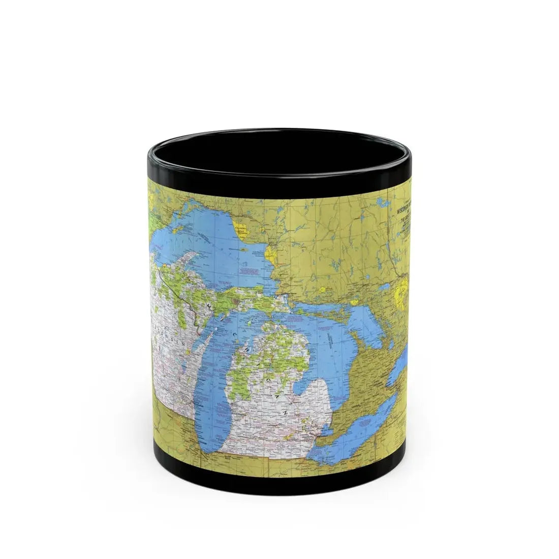 USA - Wisconsin, Michigan ,Great Lakes 1 (1973) (Map) Black Coffee Mug 11oz - Go Mug Yourself
