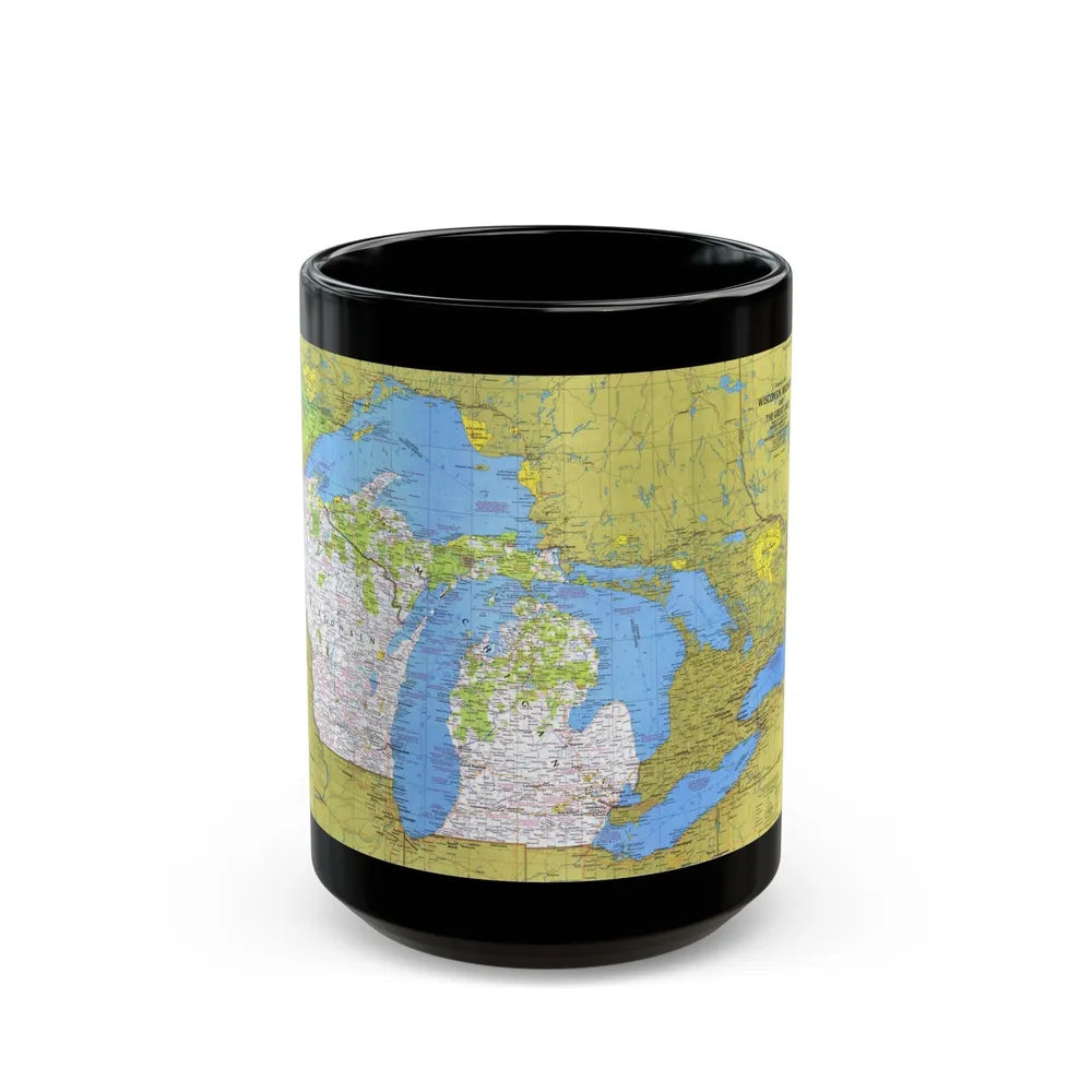 USA - Wisconsin, Michigan ,Great Lakes 1 (1973) (Map) Black Coffee Mug-15oz-Go Mug Yourself