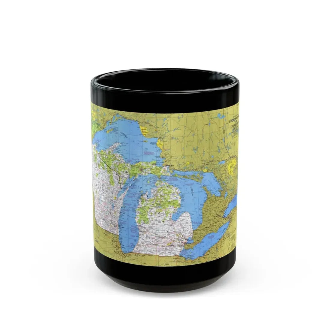 USA - Wisconsin, Michigan ,Great Lakes 1 (1973) (Map) Black Coffee Mug 15oz - Go Mug Yourself