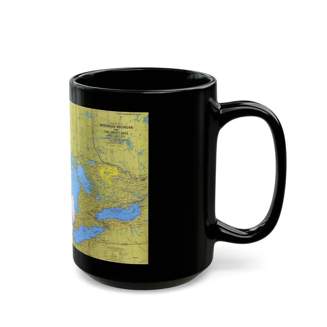 USA - Wisconsin, Michigan ,Great Lakes 1 (1973) (Map) Black Coffee Mug - Go Mug Yourself