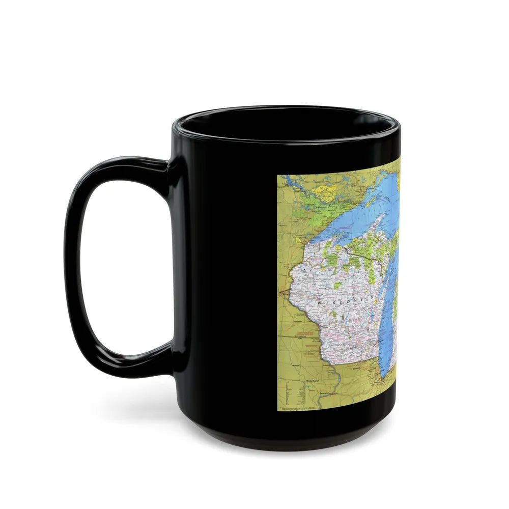 USA - Wisconsin, Michigan ,Great Lakes 1 (1973) (Map) Black Coffee Mug-Go Mug Yourself