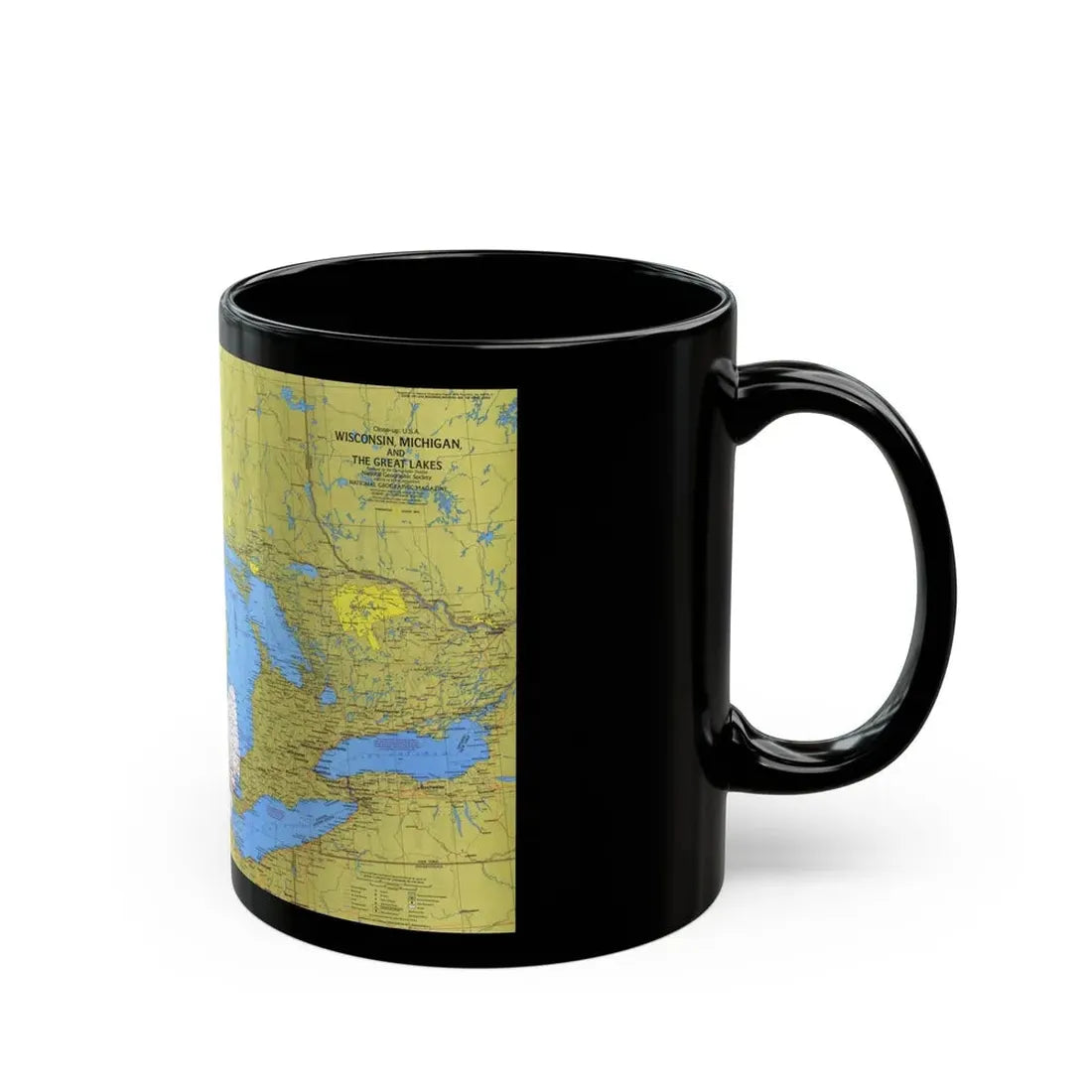 USA - Wisconsin, Michigan ,Great Lakes 1 (1973) (Map) Black Coffee Mug - Go Mug Yourself