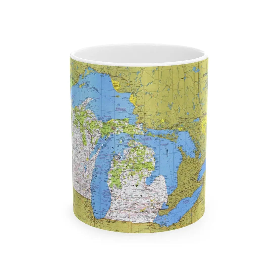USA - Wisconsin, Michigan ,Great Lakes 1 (1973) (Map) White Coffee Mug 11oz - Go Mug Yourself