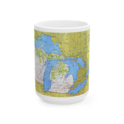 USA - Wisconsin, Michigan ,Great Lakes 1 (1973) (Map) White Coffee Mug 15oz - Go Mug Yourself