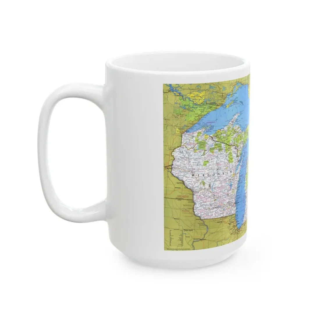 USA - Wisconsin, Michigan ,Great Lakes 1 (1973) (Map) White Coffee Mug - Go Mug Yourself