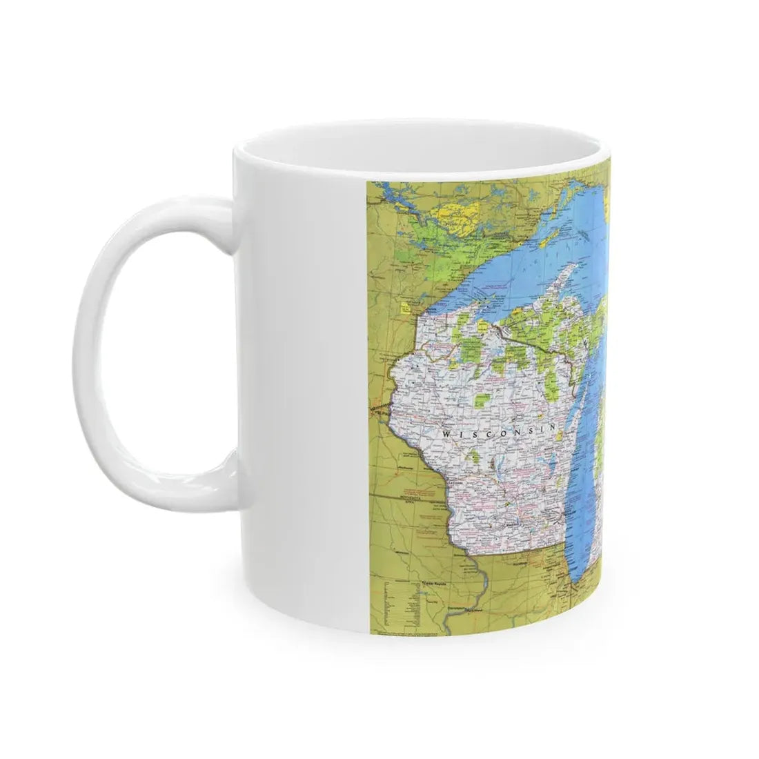 USA - Wisconsin, Michigan ,Great Lakes 1 (1973) (Map) White Coffee Mug - Go Mug Yourself