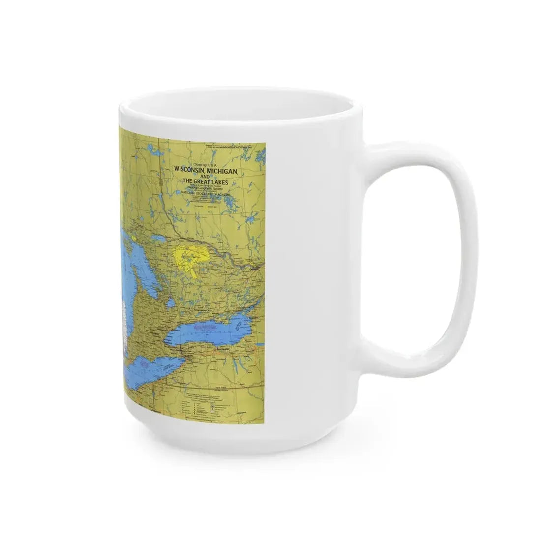 USA - Wisconsin, Michigan ,Great Lakes 1 (1973) (Map) White Coffee Mug - Go Mug Yourself