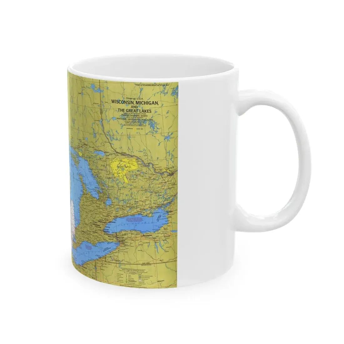 USA - Wisconsin, Michigan ,Great Lakes 1 (1973) (Map) White Coffee Mug - Go Mug Yourself