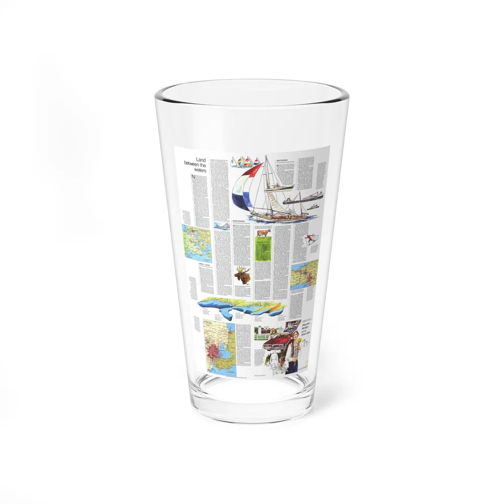 USA - Wisconsin, Michigan ,Great Lakes 2 (1973) (Map) Pint Glass 16oz-16oz-Go Mug Yourself