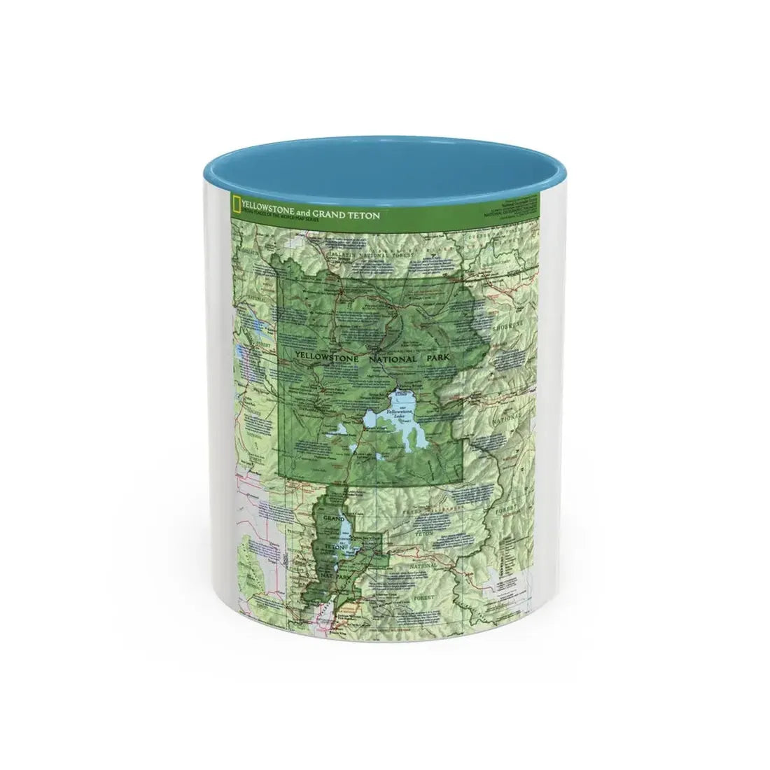 USA - Yellowstone and Grand Teton 1 1989) (Map) Accent Coffee Mug 11oz Light Blue - Go Mug Yourself