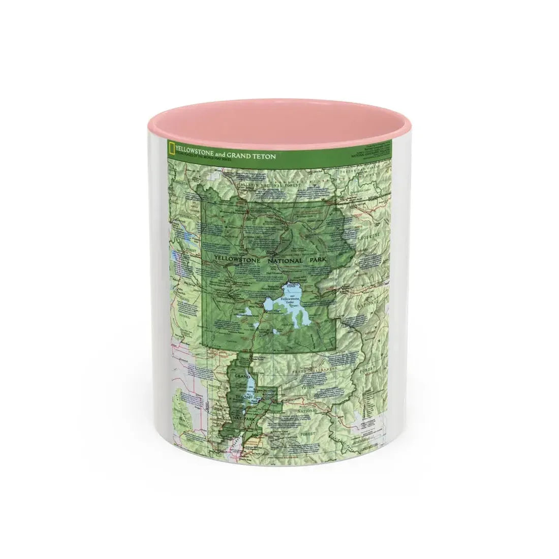 USA - Yellowstone and Grand Teton 1 1989) (Map) Accent Coffee Mug 11oz Pink - Go Mug Yourself