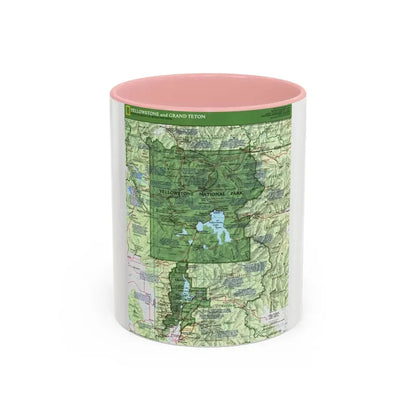 USA - Yellowstone and Grand Teton 1 1989) (Map) Accent Coffee Mug 11oz Pink - Go Mug Yourself