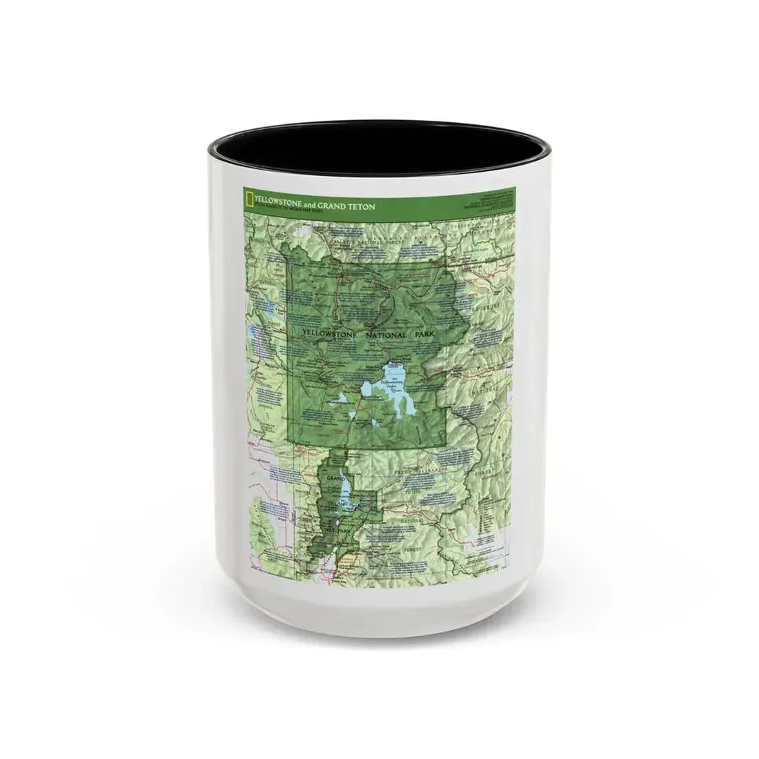 USA - Yellowstone and Grand Teton 1 1989) (Map) Accent Coffee Mug 15oz Black - Go Mug Yourself